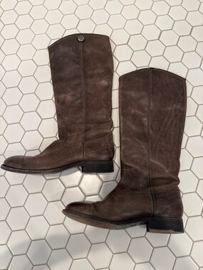 Frye Brown Leather Pull-On Western Boots